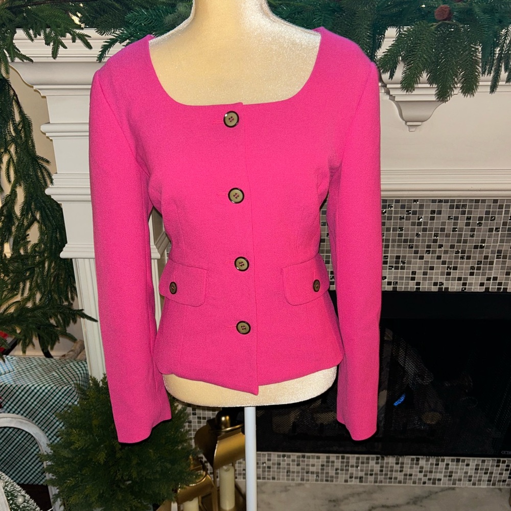 Trina Turk Gold Vibrant Pink Button-Up Blazer Sz 6